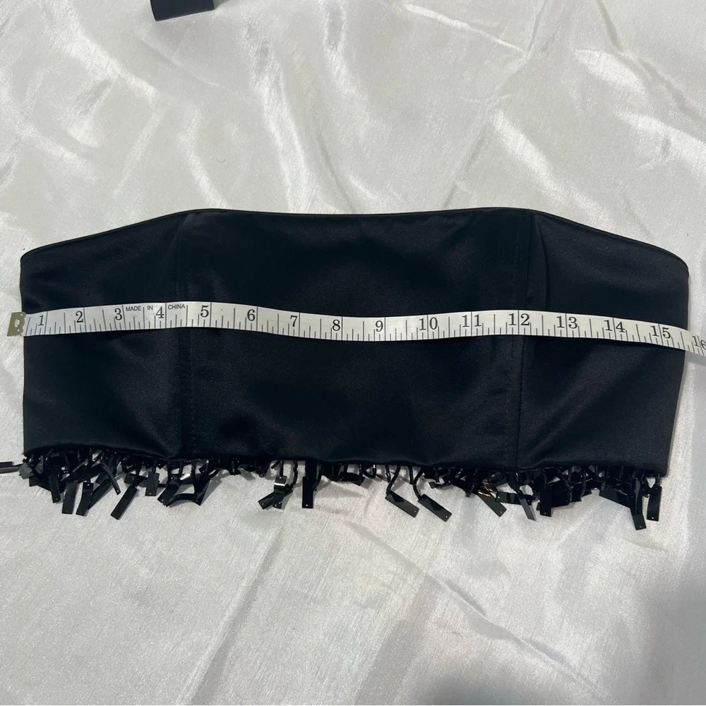 Vintage Y2K Jessica McClintock Millennium 2000 Black strapless fringe crop top - Picture 4 of 16
